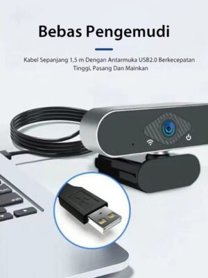Webcam USB 1080P Full HD dengan Mic – Plug & Play